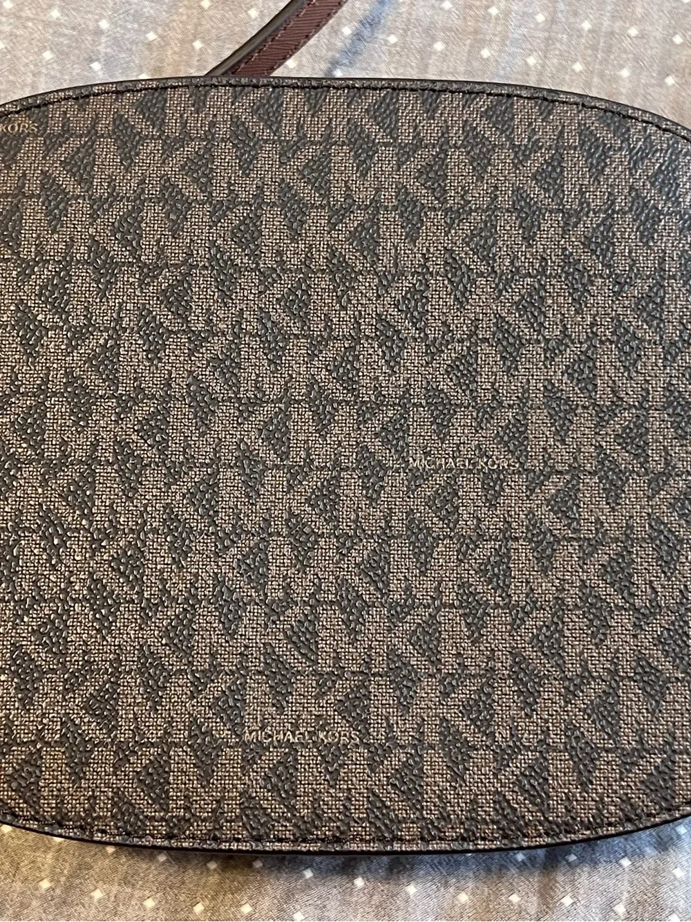 Brand New! Michael Kors Dark Brown MK Logo Oval Crossbody with Gold Hardware